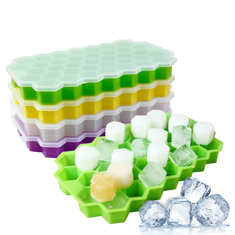 Hot Sale Silicone Honeycomb Ice Mold With Lid home gadget 37 Grids Ice Cube Box Household Ice Maker Trays For Whiskey Candy